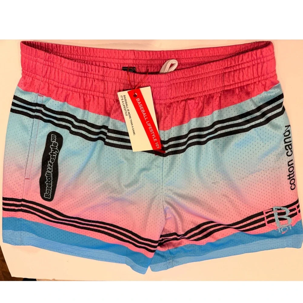 Baseball Lifestyle 101 Crayon Shorts Cotton Candy Gradient Pink Blue Mens Small